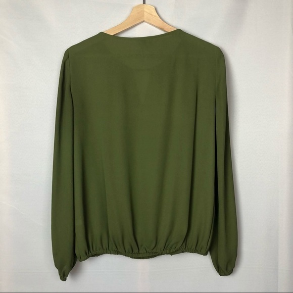 Cremieux Olive Green Faux Wrap Surplice Long Sleeve Blouse XS - Picture 2 of 4